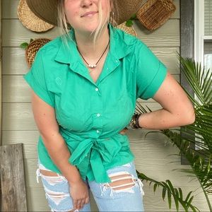 J. Crew green wrap bow top